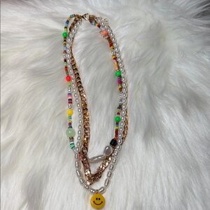 Colorful Beaded Necklace with Smiley Charm
